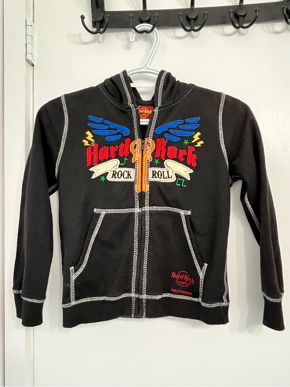 Hard Rock Cafe Hollywood Hoodie S Black Zip Up Graphic Sweatshirt Rock